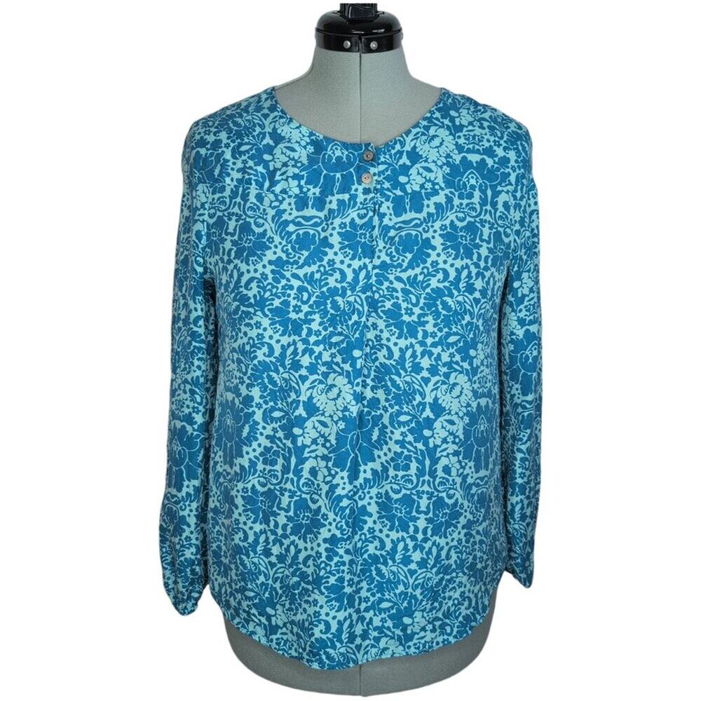 Sundance Silk Blue & Green Floral Blouse Size Medium